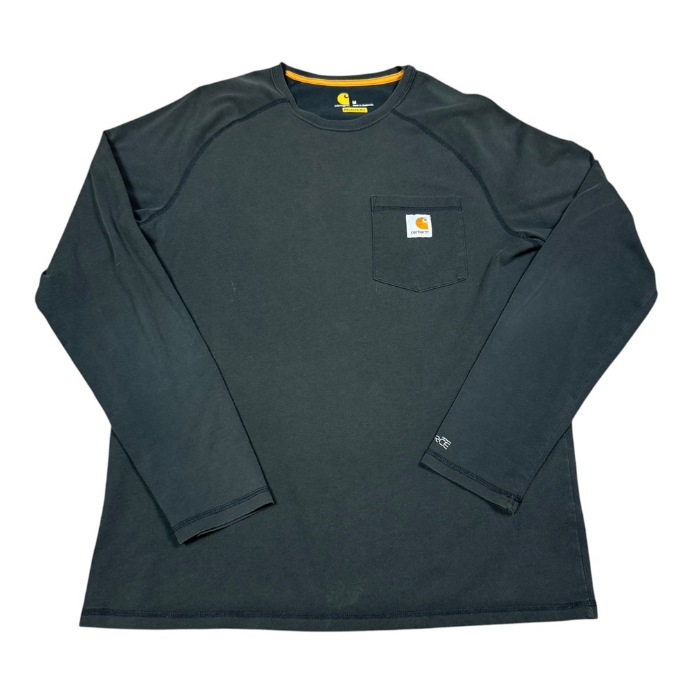 Carhartt 100393 001 Black Pocket Logo Force Long Sleeve Shirt Men's Medium FLAW